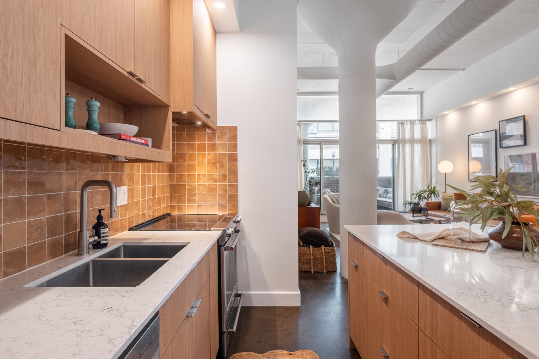 Galley kitchen view